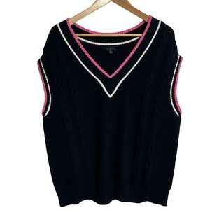 Talbots Plus Size 1 X Navy Cable Knit Sweater Vest Tennis Prep Academia Preppy